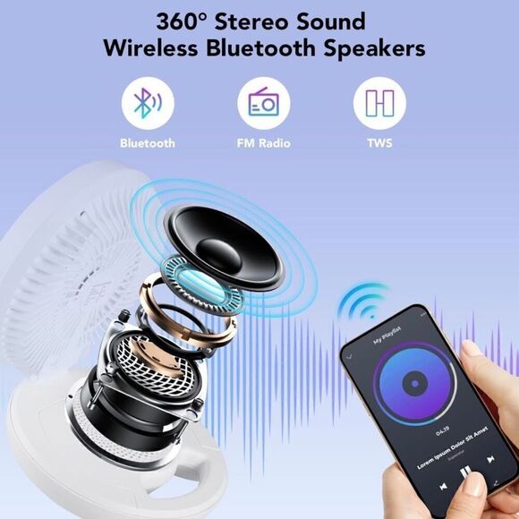 New Wireless Bluetooth Speaker With Desk 3 Speed Fan Rechargeable Indoor Outdoor - Picture 3 of 6